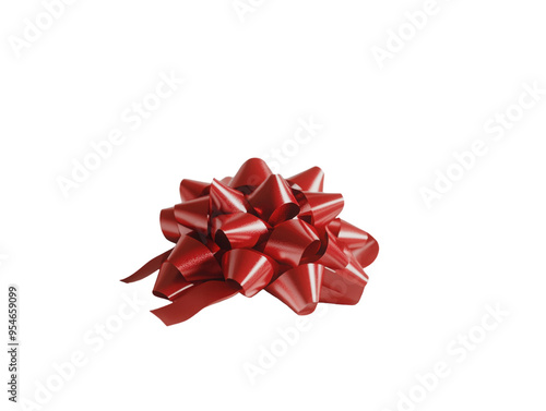 Red gift bow with smooth ribbons, isolated on white background. PNG transparent.