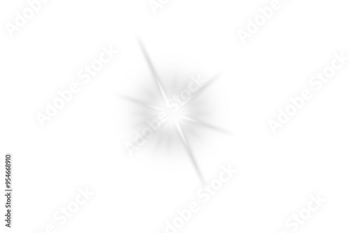 White sparkle light effect isolated on transparent background. Glowing silver white light. Shining star, light spark with rays. Light sparkle bling effect. Light PNG. Flare light, lens flare