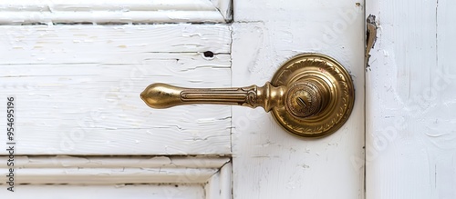 Vintage brass door handles on a white background Copyspace for text