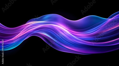 Vibrant abstract waves in purple and blue tones against a dark background.