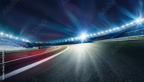 Race track corner in motion, dynamic drive, high speed view