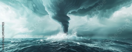 A captivating waterspout swirling above the surface of the ocean, 4K hyperrealistic photo