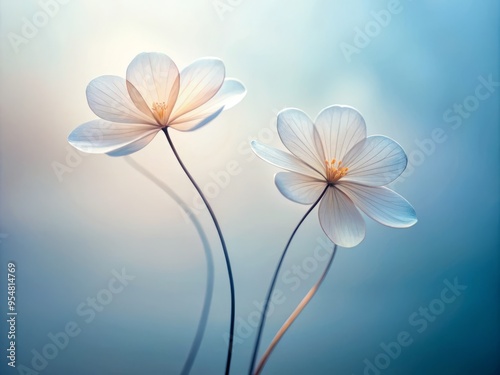 a photo image of a delicate pair of interconnected flowers with a minimalist design and subtle shading