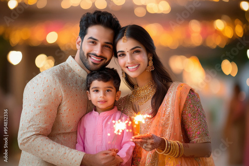 indian family celebrating diwali festival