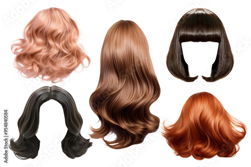 PNG Natural hair wig element set, transparent background