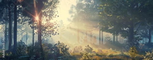 Soft dawn light over a forest clearing, 4K hyperrealistic photo