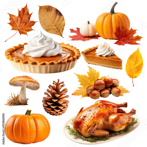 PNG Thanksgiving day element set, transparent background