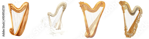 Watercolor illustration of ancient greek lyre isolated on a white background.