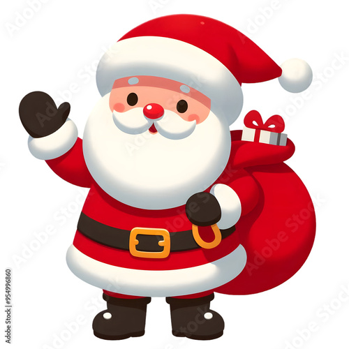 santa claus with a gift bag on transparent background