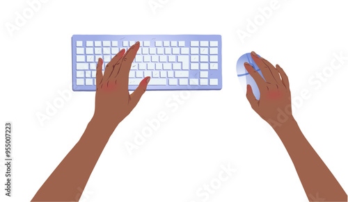 Hands typing on a keyboard and navigate with a mouse