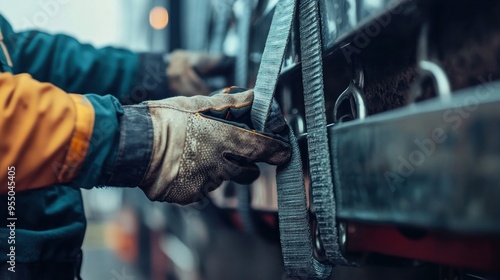 A Gloved Hand Securing Cargo