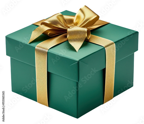 PNG Green gift box wrapped ribbon gold.