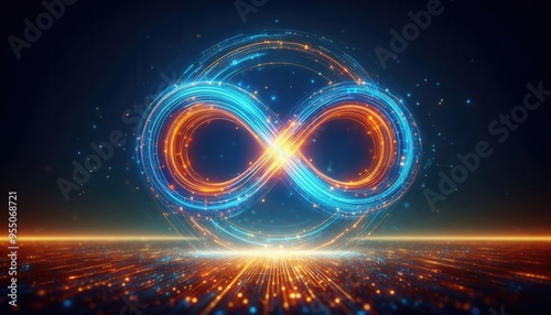 A vibrant, futuristic representation of the infinity symbol, symbolizing limitless potential, innovation, and continuity in technology and business.