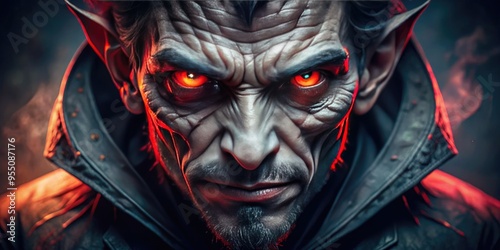 Dramatic Portrait Of A Sinister Figure With Glowing Red Eyes, Sharp Claws, And A Mischievous Expression, Embodying The Essence Of The Demonic Mephistopheles.