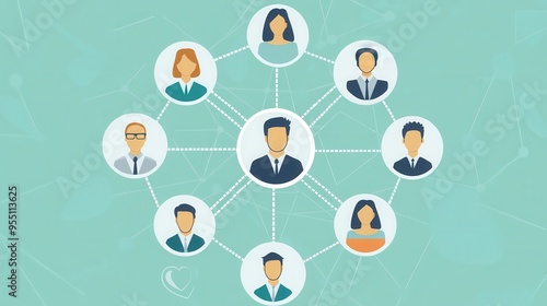 Illustration of a social network with diverse individuals connected, symbolizing communication and collaboration.