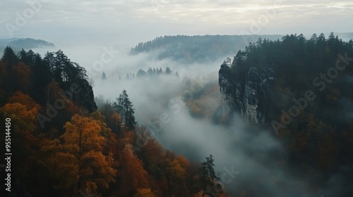 Saxon Switzerland in the misty autumn mood 