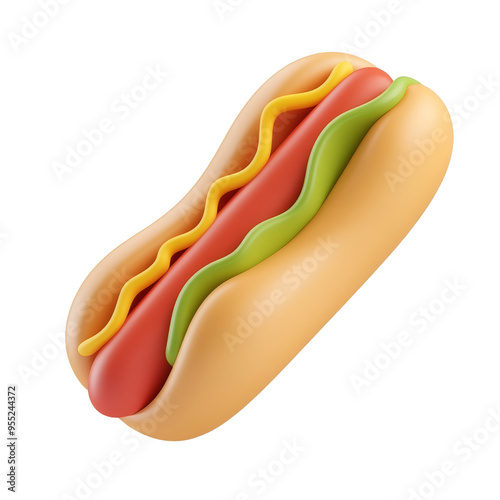 hot dog with mustard 3d render icon isolated on transparent background cutout