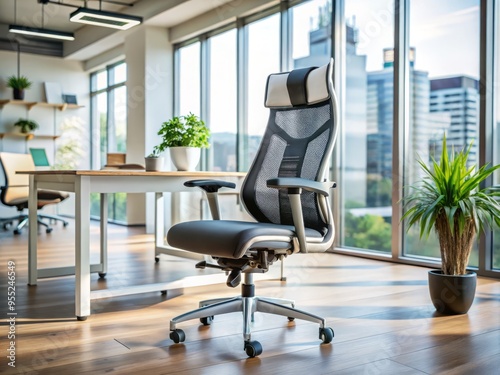 Ergonomic office chair provides optimal comfort and support in a professional setting, featuring adjustable features