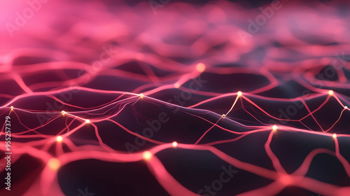 Neon Waves, vibrant flowing lines of light undulate across a dark backdrop, creating an energetic and dynamic visual reminiscent of digital connectivity and movement.