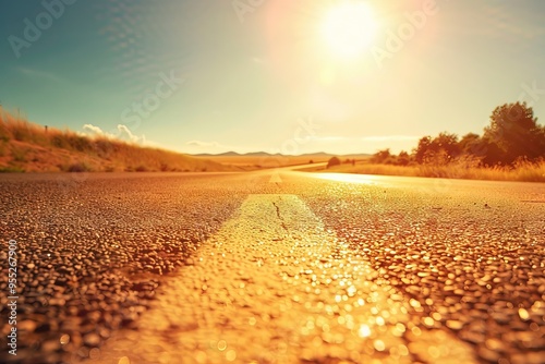 Picture of the hot sun shines on the road surface with heat waves, sweltering heat, heatwave AI