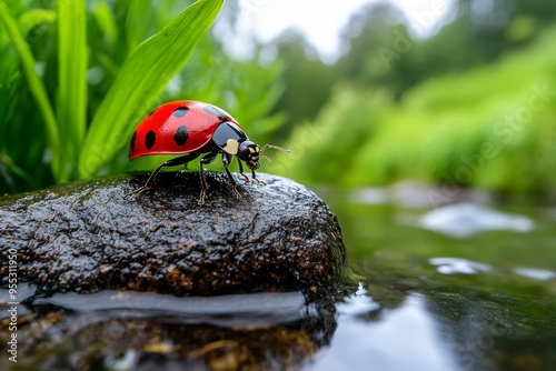 Ladybugs, by the riverbank, exploring the undergrowth find new adventures in the natural world