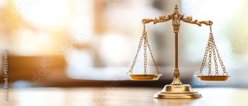 A golden balance scale symbolizing justice and law with a blurred background, representing fairness and legal concepts.