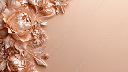 ose gold background with a soft gradient and embossed floral design