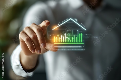 Businessman interacting with virtual energy efficiency ratings for sustainable house building audits