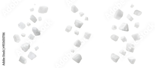 Set of Falling sea salt, isolated on transparent background PNG