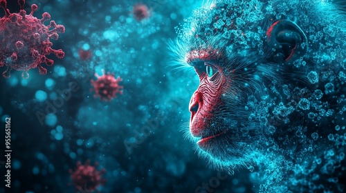 A computer image showing a monkey amidst various viruses