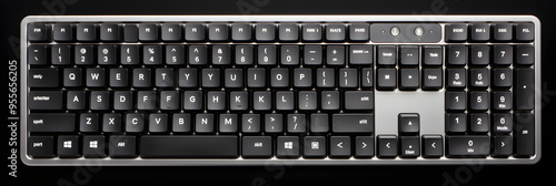 Top View of a Sleek, Professional HP Keyboard in Matte Black with White Inscriptions for Efficient Computing