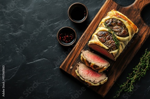 Beef Wellington with Pastry Crust and Thyme Sprig