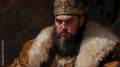 Ivan the terrible russian tsar depicted in historical portrait painting on canvas. Portrait. Illustration