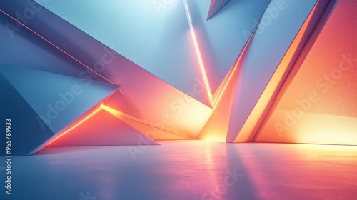 Abstract Geometric Composition with Glowing Lines