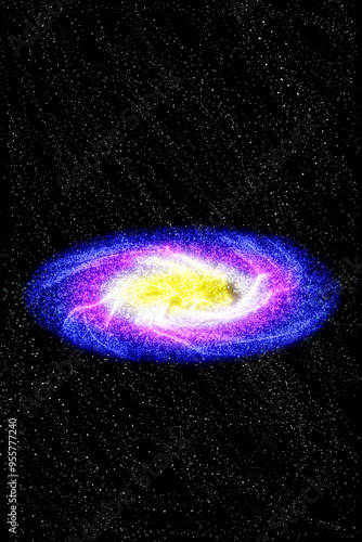 3d rendering of elliptical galaxy surrounded by dust, gas and stars bound by gravity