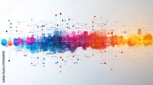 Colorful timeline roadmap highlighted goals paths and checkpoints