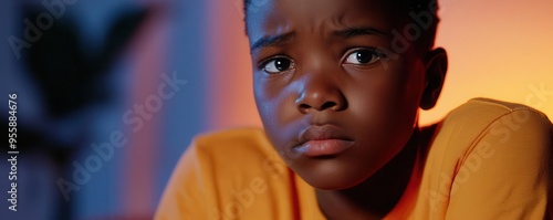 A closeup of a person sitting alone with a sad expression, dimly lit room, conveying feelings of depression and isolation