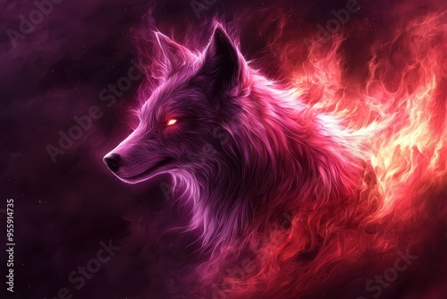 Mystical fire wolf with glowing eyes