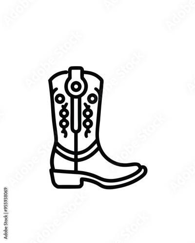 Editable stroke vector of a pair of cowboy boots with an outline style.