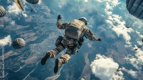 Paratrooper Descending From Sky