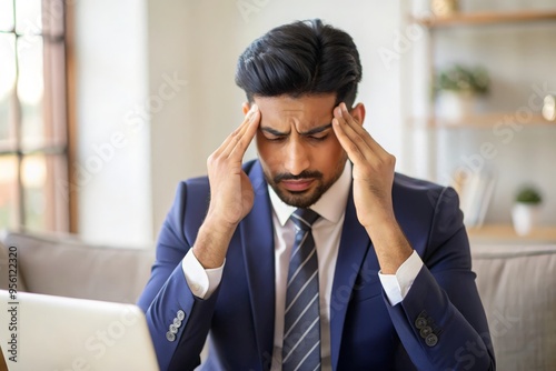 Stressed Indian Businessman with Headache 