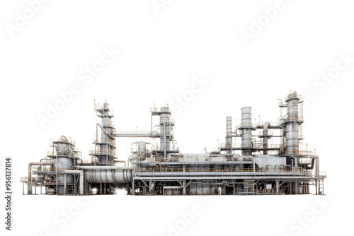 The image depicts an industrial factory, with smoke emanating from the chimneys. Suitable for environmental, industrial, pollution, and urban design concepts