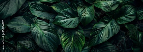 A close up of green leaves with a dark background