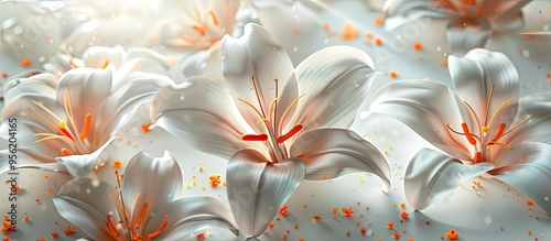 In springtime a beautiful flower scene featuring white petals accented with orange details is depicted in the copy space image