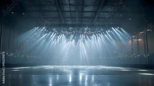 Empty Stage with Spotlights in Large Event Venue