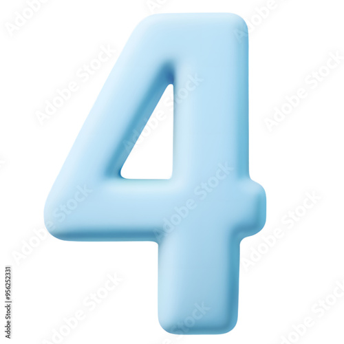 Blue pastel number 4 isolated on transparent background. png