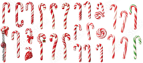 A falling candy cane isolated on a white background with a full depth of field