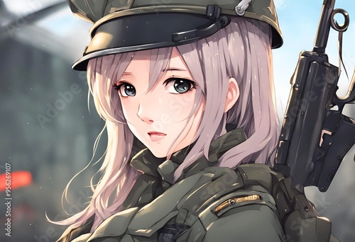 かわいい女性兵士のアニメイラスト