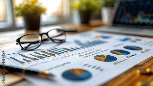 Detailed business plan layout with elements showing market analysis customer retention and financial forecasting clear and precise no people focused on strategy