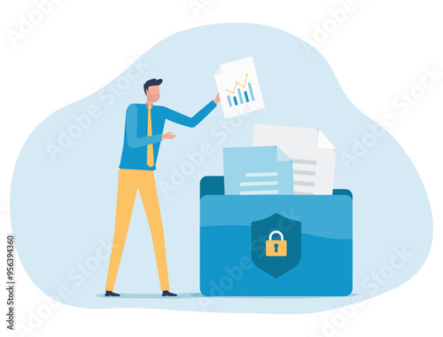 businessman save documents in folders. business data security. protect online files. technology data storage server concept 